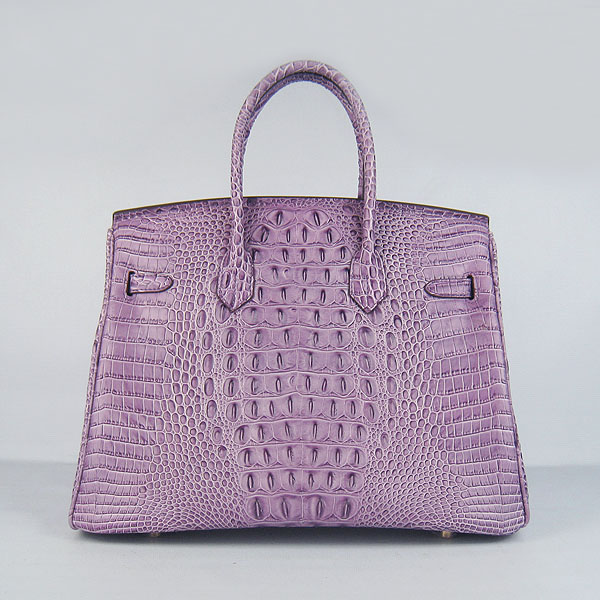 High Quality Fake Hermes Birkin 35CM Crocodile Head Veins Leather Bag Purple 6089